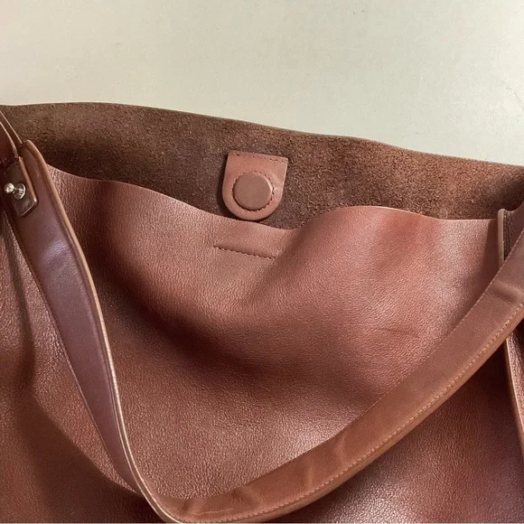 ALL SAINTS Leather Tote Paradise North/South Shoulder Bag Brown Cow Authentic - Picture 10 of 16